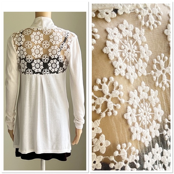 LANGO L'ARNO White Women's Open Cardigan Snowflake Embroidered Mesh Size Small - Picture 1 of 14